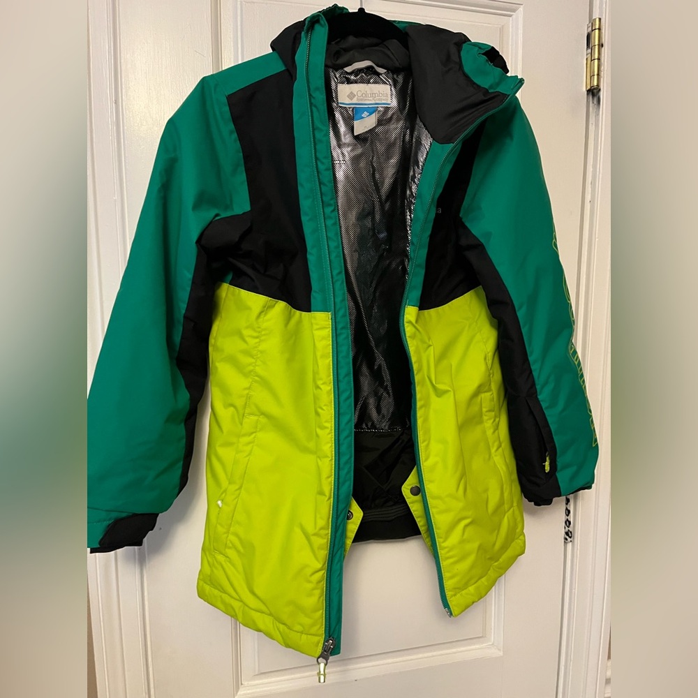 Columbia kids ski jacket, M (10/12), green/black